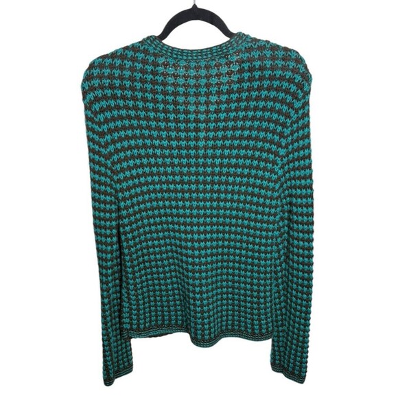 Trina Turk Alpaca Blend Open Knit Cardigan Green/Black Size Large Buttons Cozy - Picture 3 of 5
